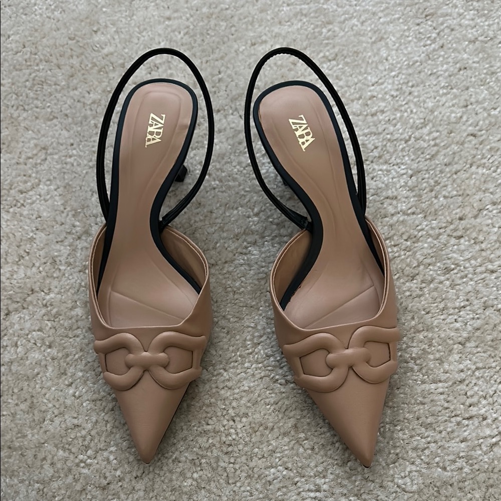 Zara Women's Tan Slingback Heels